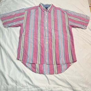 Vintage Blueprint Men’s Striped Short Sleeve Button-Down Shirt M Pink Yellow
